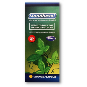 MONOHEXAL 45 MG ( DRIED IVY LEAVES POWDER EXTRACT ) ORANGE FLAVOR SYRUP 120 ML